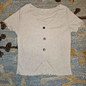 Cropped Short Sleeve Shirt Size Small, Ribbed. Cream